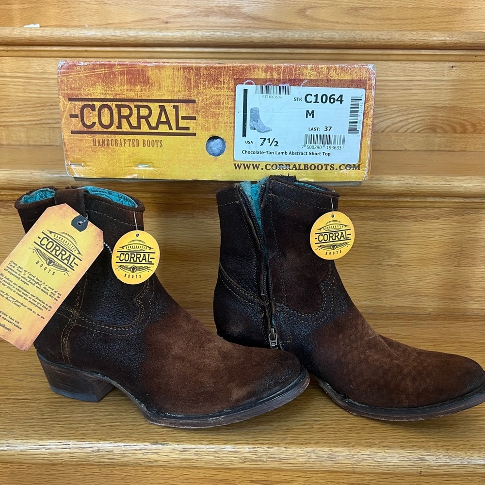 Corral Chocolate Brown Suede Short Heeled Boots